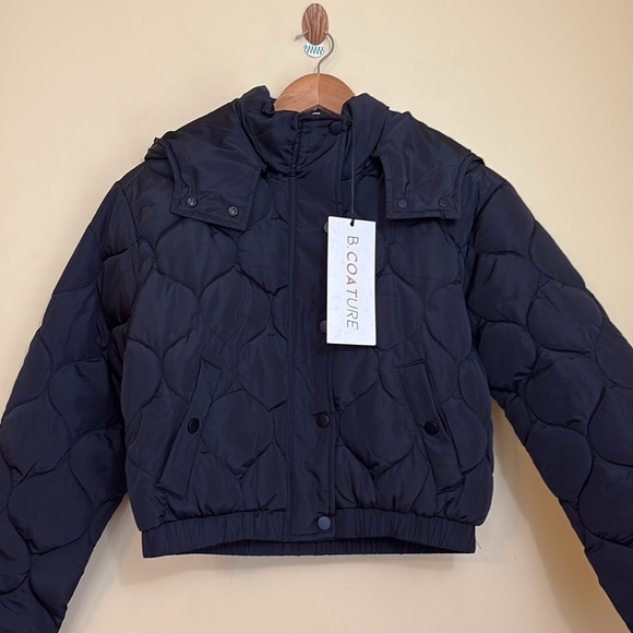 B Coature | NWT Black Quilted Puffer Hooded Snap Zip Jacket Small - Picture 4 of 17